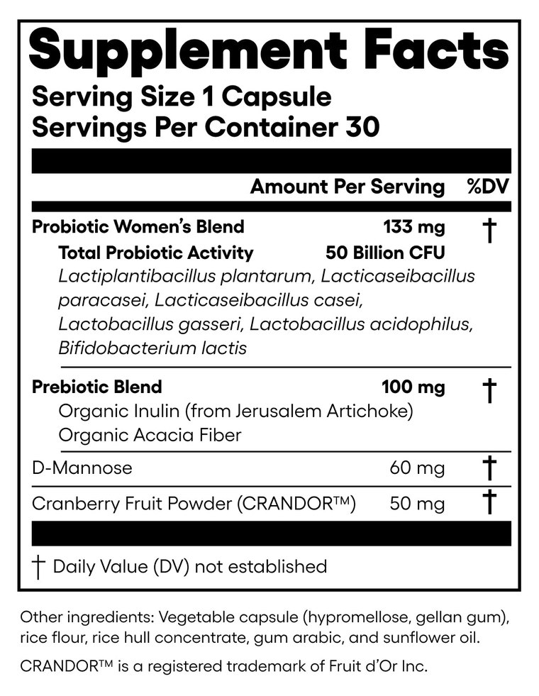 Supplement Facts panel of Physician's Choice Women's Probiotic, as printed on the label